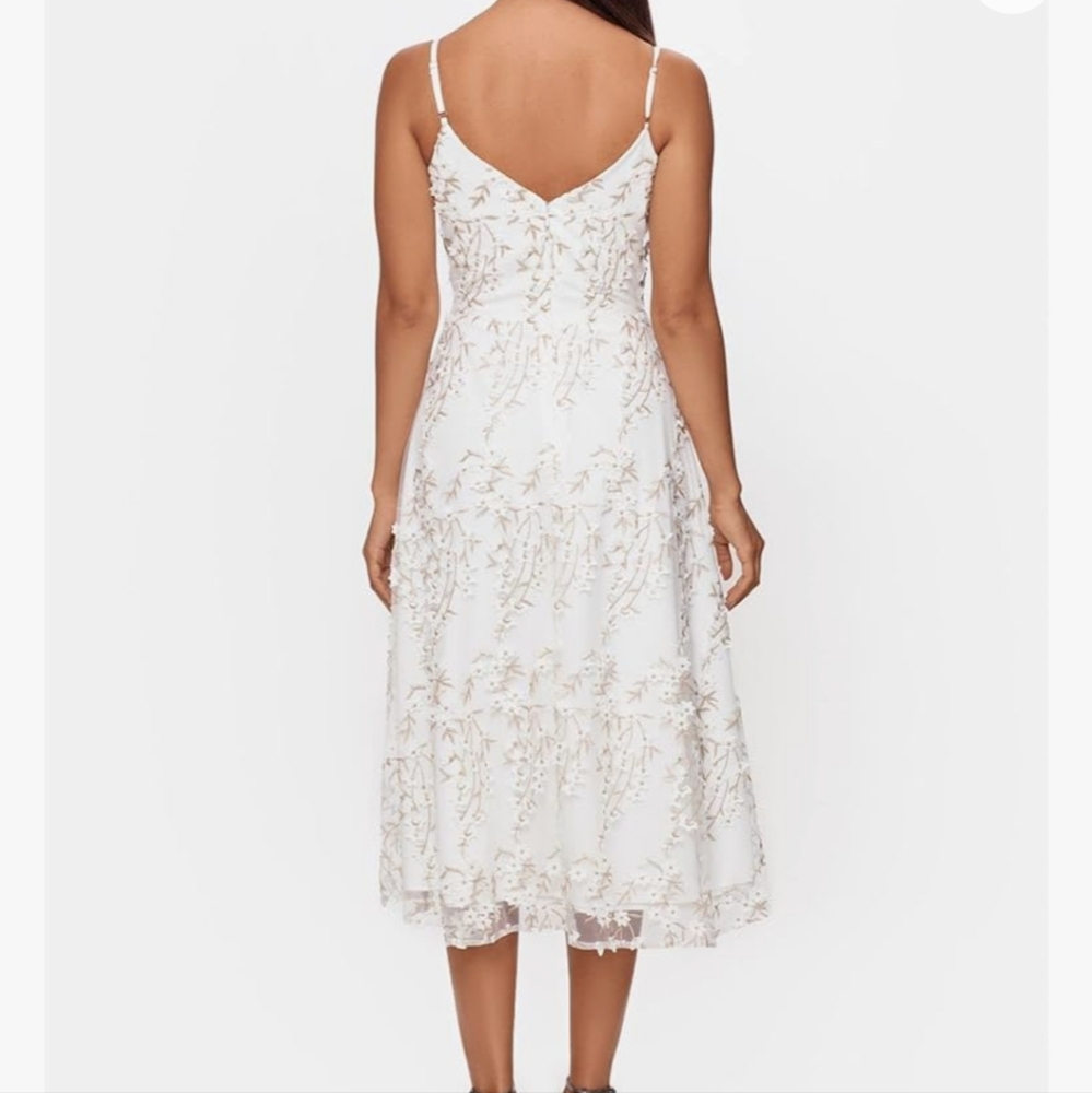 Xscape Women's Size 4 White Gold Lace Embroidered Wedding Midi Dress New Tags - Picture 2 of 3